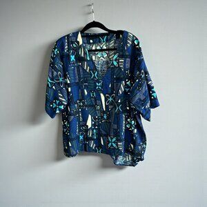 Men's Vintage Hawaiian Barkcloth Tapa Print Handmade Popover Shirt
